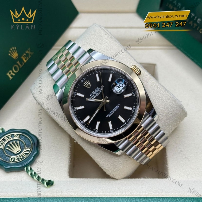 Kỳ Lân Luxury rolex datejust 41 126303 0014 mat den da quang 6 Đồng hồ Rolex Datejust 41 mặt đen cọc dạ quang 126303-0014