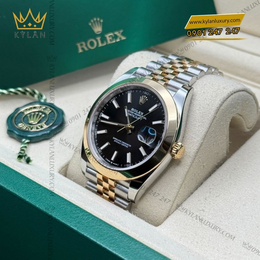 Kỳ Lân Luxury rolex datejust 41 126303 0014 mat den da quang 7 Đồng hồ Rolex Datejust 41 mặt đen cọc dạ quang 126303-0014