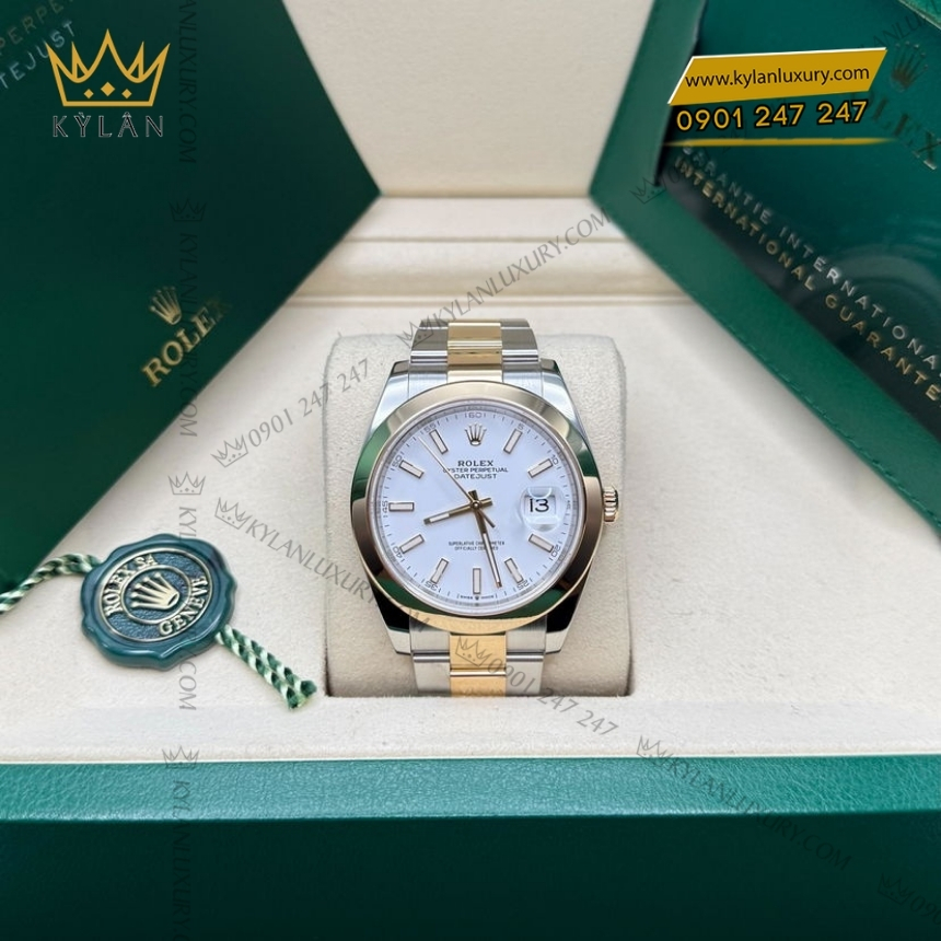 Kỳ Lân Luxury rolex datejust 41 126303 0015 mat trang da quang 3 Đồng hồ Rolex Datejust 41 mặt trắng cọc dạ quang 126303-0015