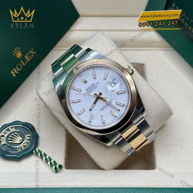 Đồng hồ Rolex Datejust 41 mặt trắng cọc dạ quang 126303-0015