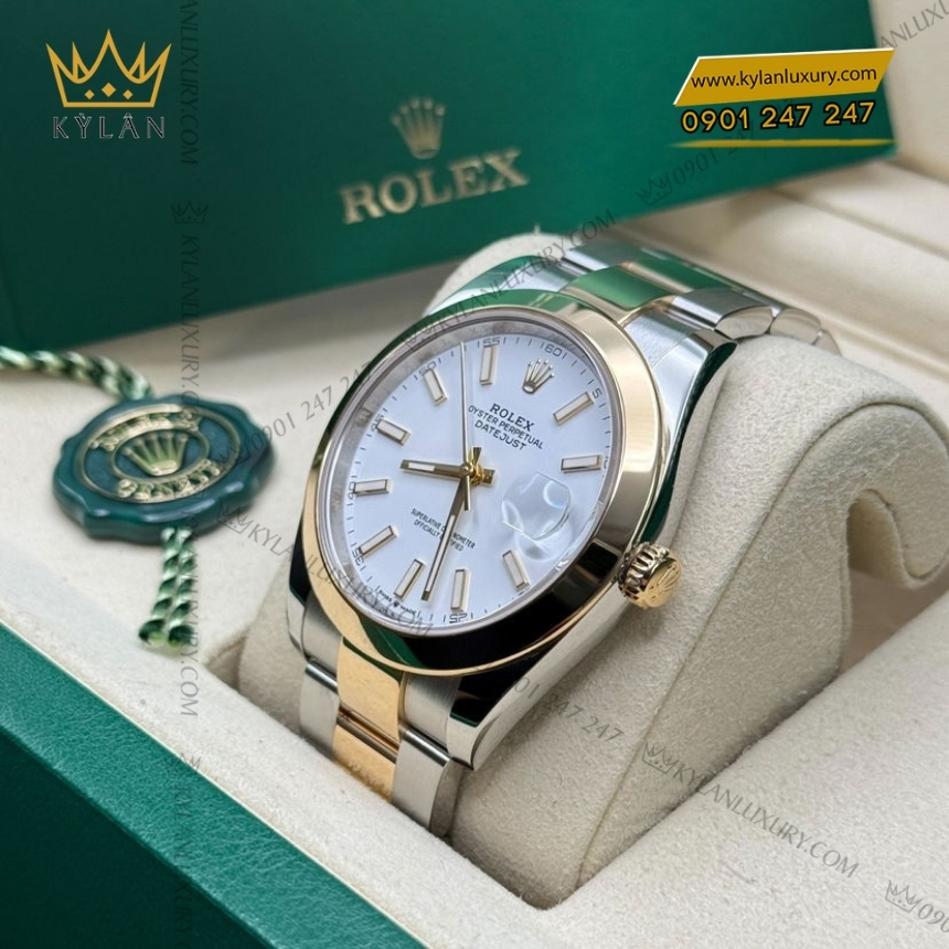 Kỳ Lân Luxury rolex datejust 41 126303 0015 mat trang da quang 7 Đồng hồ Rolex Datejust 41 mặt trắng cọc dạ quang 126303-0015