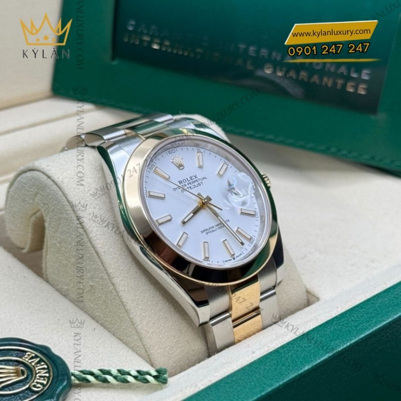 Đồng hồ Rolex Datejust 41 mặt trắng cọc dạ quang 126303-0015