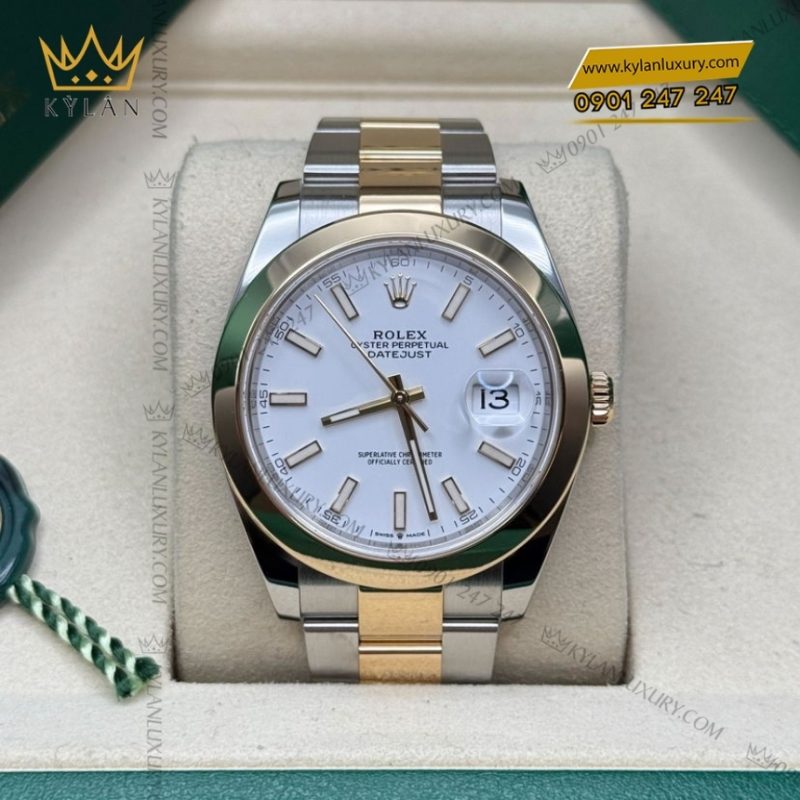 Đồng hồ Rolex Datejust 41 mặt trắng cọc dạ quang 126303-0015