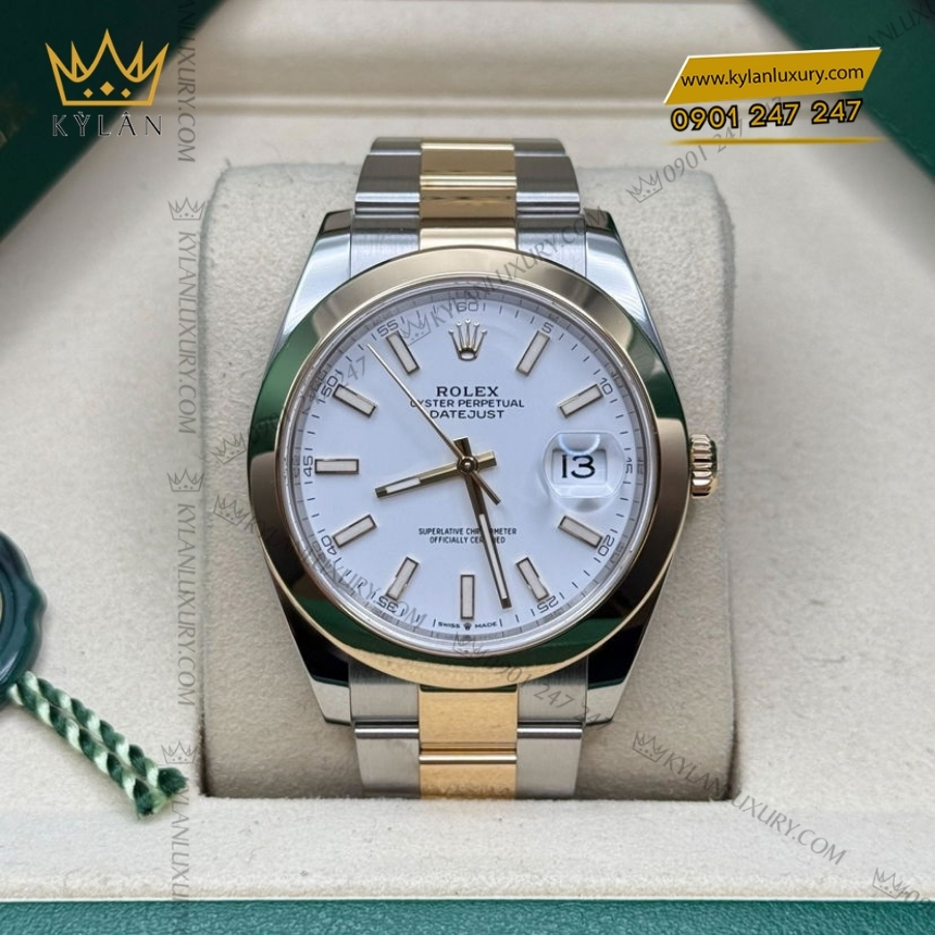 Kỳ Lân Luxury rolex datejust 41 126303 0015 mat trang da quang 9 Đồng hồ Rolex Datejust 41 mặt trắng cọc dạ quang 126303-0015