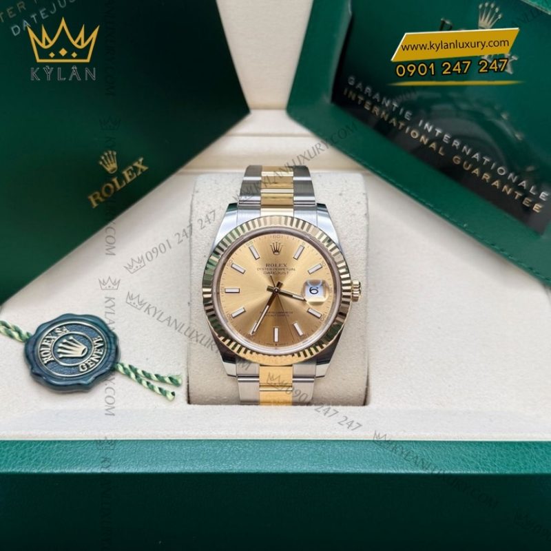 Đồng hồ Rolex Datejust 41 mặt champagne cọc dạ quang 126333-0009