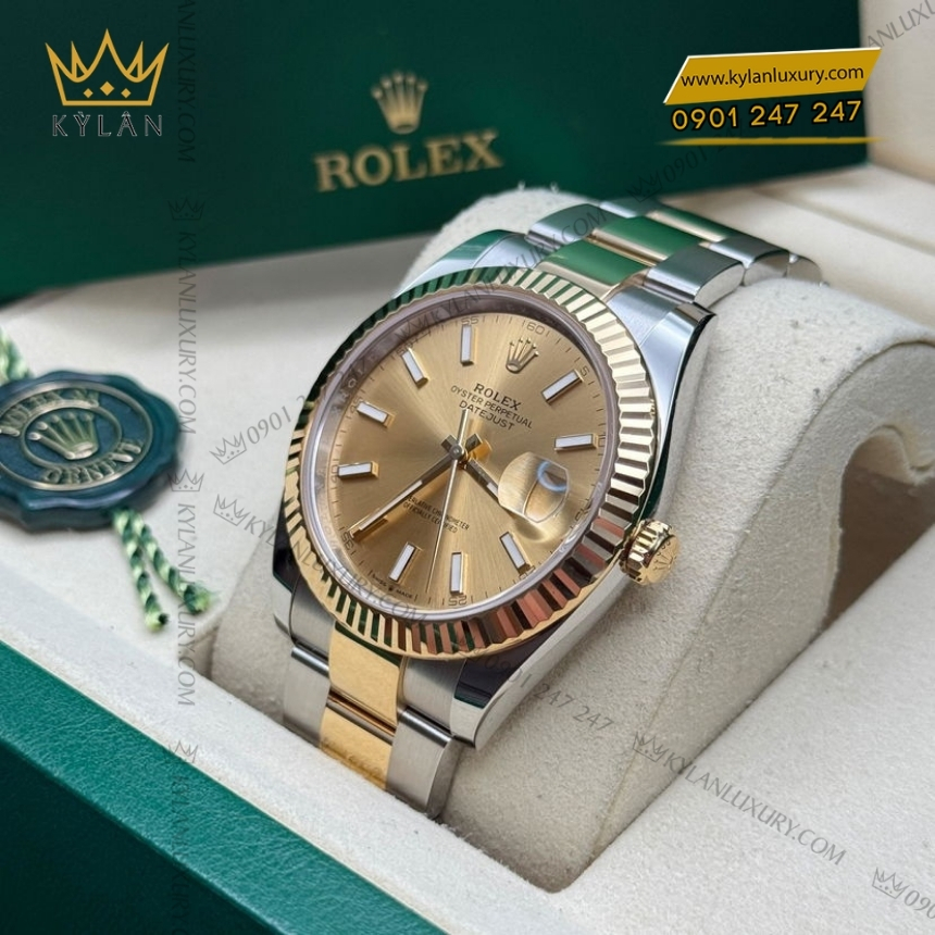 Kỳ Lân Luxury rolex datejust 41 126333 0009 champagne coc da quang 4 Đồng hồ Rolex Datejust 41 mặt champagne cọc dạ quang 126333-0009