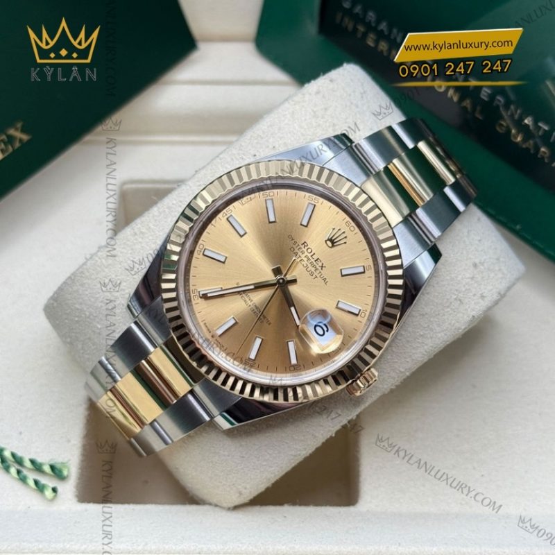 Đồng hồ Rolex Datejust 41 mặt champagne cọc dạ quang 126333-0009