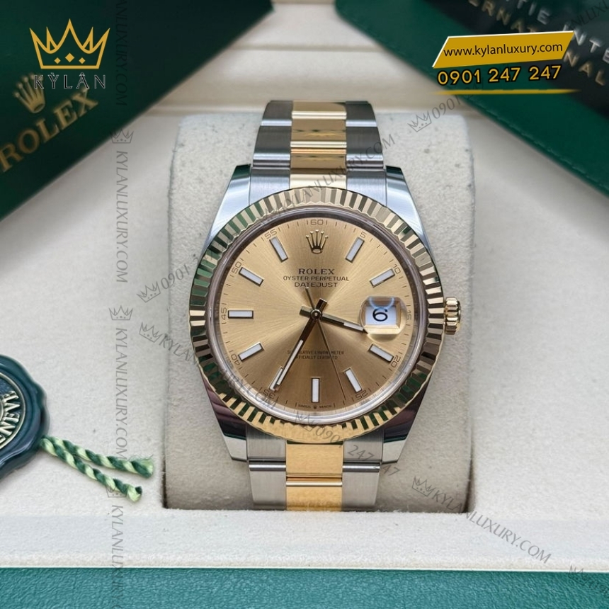 Kỳ Lân Luxury rolex datejust 41 126333 0009 champagne coc da quang 8 Đồng hồ Rolex Datejust 41 mặt champagne cọc dạ quang 126333-0009