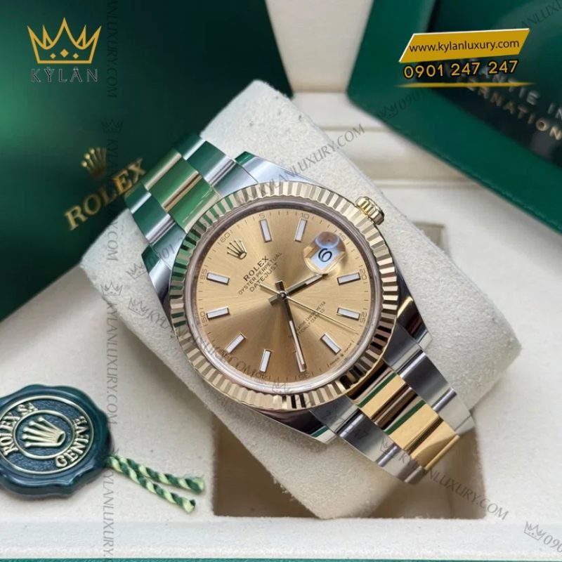 Đồng hồ Rolex Datejust 41 mặt champagne cọc dạ quang 126333-0009