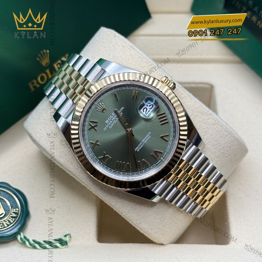 Kỳ Lân Luxury rolex datejust 41 126333 0024 olive 7 Đồng hồ Rolex Datejust 41 Olive La Mã 126333-0024
