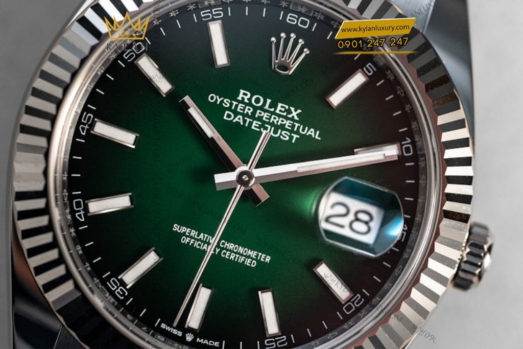 Kỳ Lân Luxury rolex datejust 41 126334 0033 xanh ombre da quang 7 Đồng hồ Rolex Datejust 41 mặt xanh ombré dạ quang 126334-0033