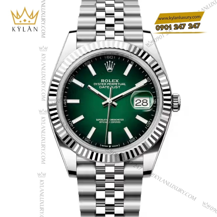 Kỳ Lân Luxury rolex datejust 41 126334 0034 xanh ombre 4 Đồng hồ Rolex Datejust 41 mặt xanh ombré 126334-0034