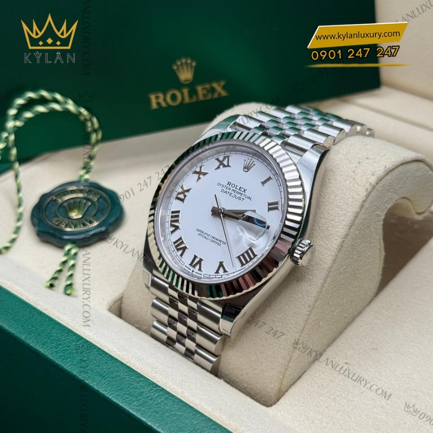 Kỳ Lân Luxury rolex datejust 41 126334 0036 trang la ma 3 1 Đồng hồ Rolex Datejust 41 mặt trắng La Mã 126334-0036