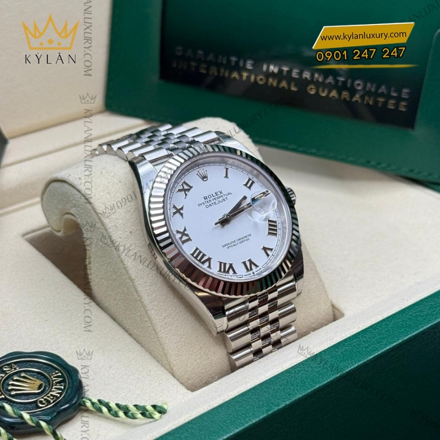 Kỳ Lân Luxury rolex datejust 41 126334 0036 trang la ma 4 1 Đồng hồ Rolex Datejust 41 mặt trắng La Mã 126334-0036