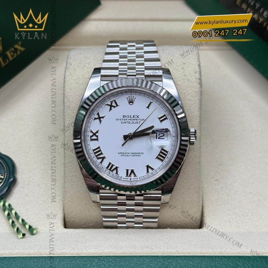 Kỳ Lân Luxury rolex datejust 41 126334 0036 trang la ma 7 Đồng hồ Rolex Datejust 41 mặt trắng La Mã 126334-0036