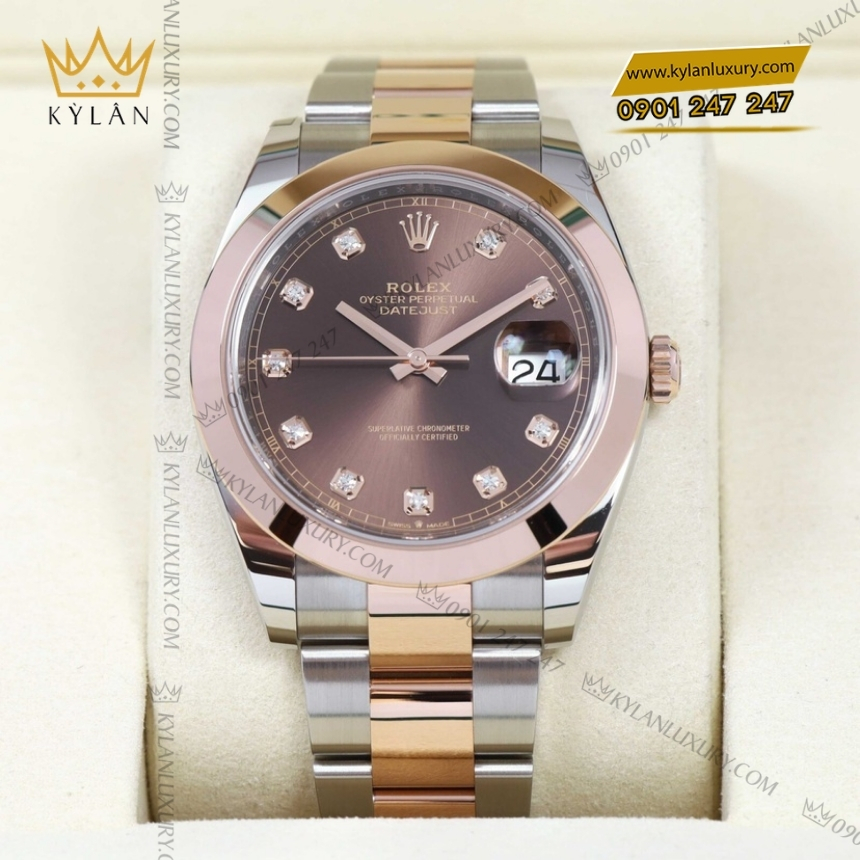 Kỳ Lân Luxury rolex datejust 41 choco kim cuong 126301 0003 5 Đồng hồ Rolex Datejust 41 chocolate cọc kim cương 126301-0003