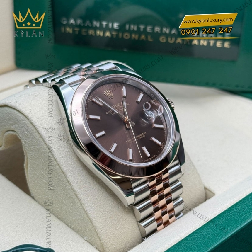 Kỳ Lân Luxury rolex datejust 41 chocolate da quang 126301 0002 2 Đồng hồ Rolex Datejust 41 mặt chocolate cọc dạ quang 126301-0002