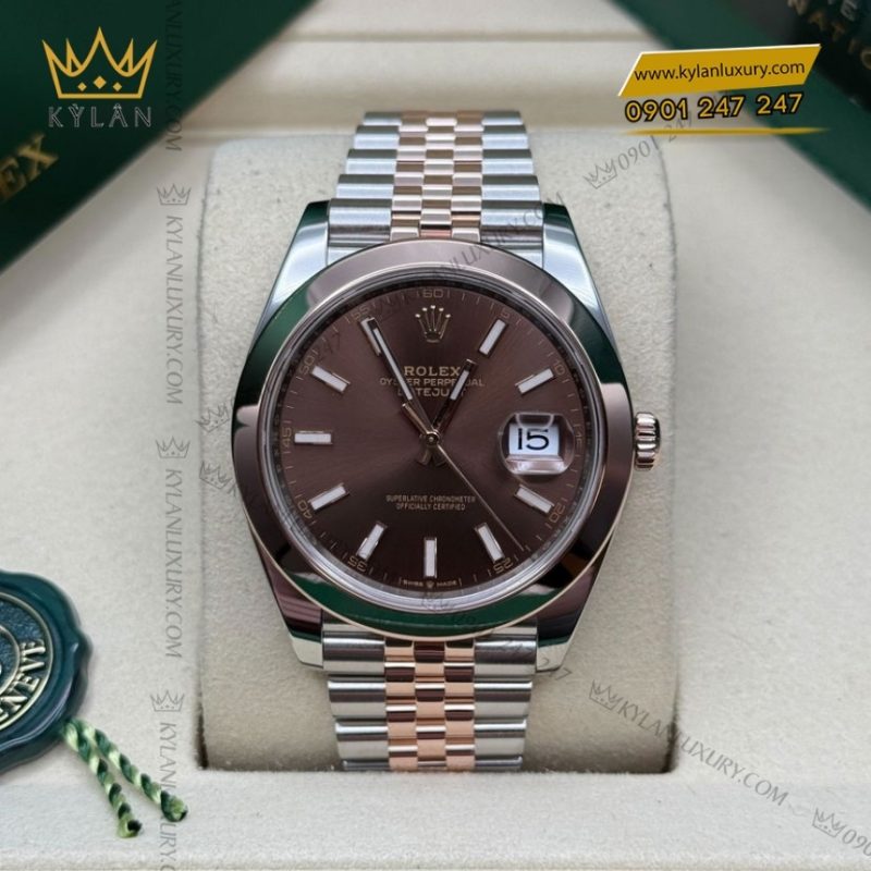 Đồng hồ Rolex Datejust 41 mặt chocolate cọc dạ quang 126301-0002