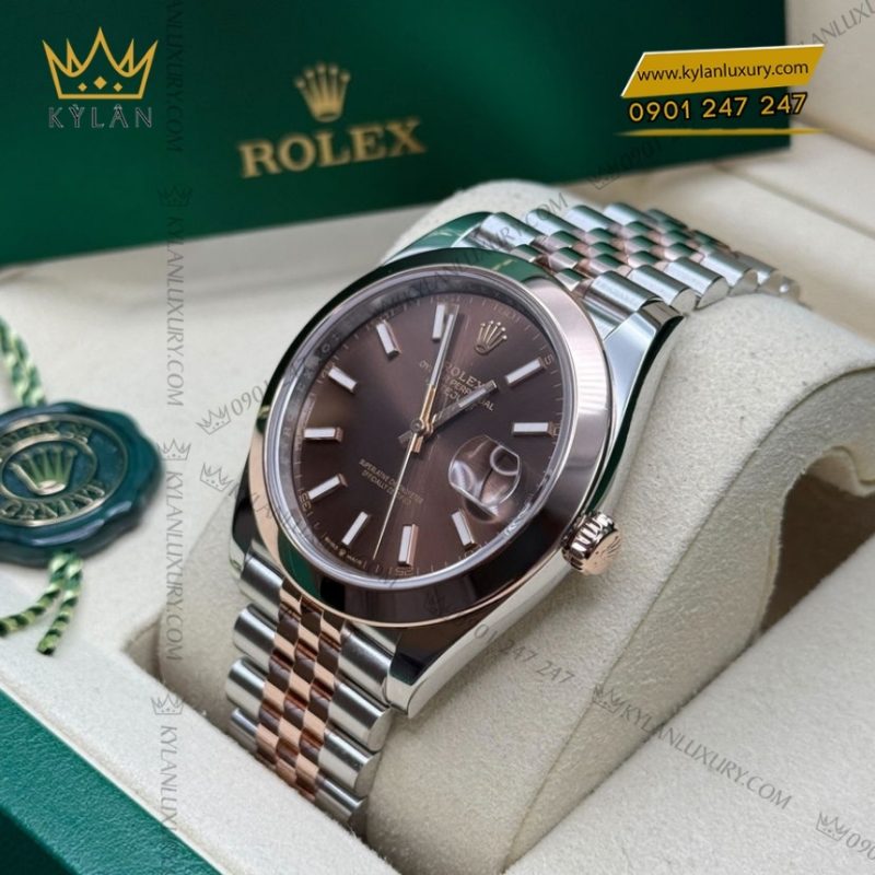 Đồng hồ Rolex Datejust 41 mặt chocolate cọc dạ quang 126301-0002