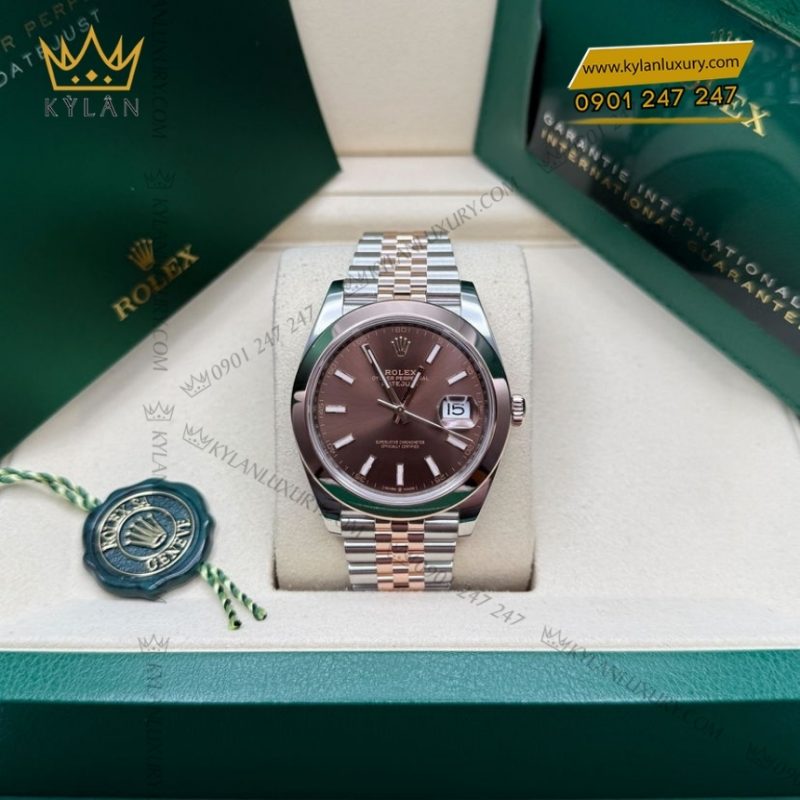 Đồng hồ Rolex Datejust 41 mặt chocolate cọc dạ quang 126301-0002