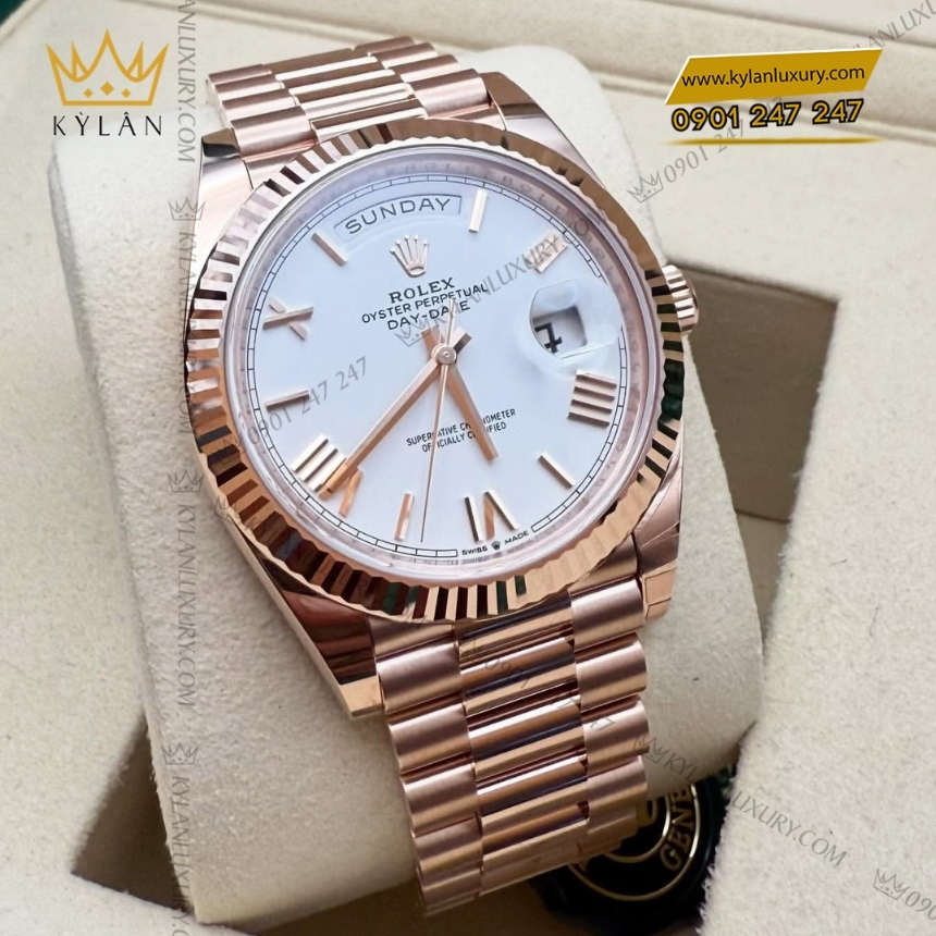 Kỳ Lân Luxury rolex day date 128235 0070 trang la ma 6 Đồng hồ Rolex Day Date mặt số trắng La Mã 128235-0070