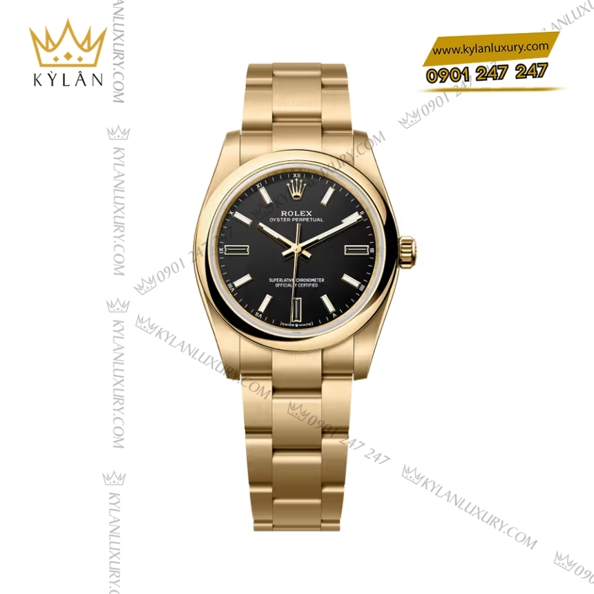 Kỳ Lân Luxury rolex oyster perpetual 124208 0001 black dial 2 Đồng hồ Rolex Oyster Perpetual 34 mặt số đen 124208-0001