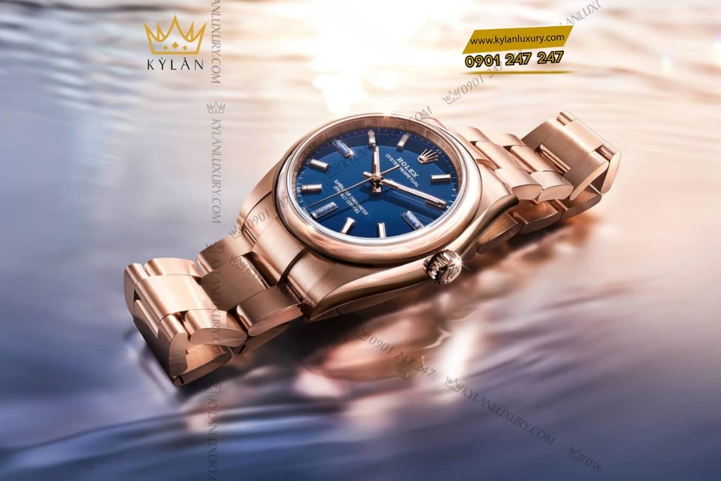 Kỳ Lân Luxury rolex oyster perpetual 34 124205 0002 mat da xanh 2 Đồng hồ Rolex Oyster Perpetual 34 mặt số đá xanh 124205-0002