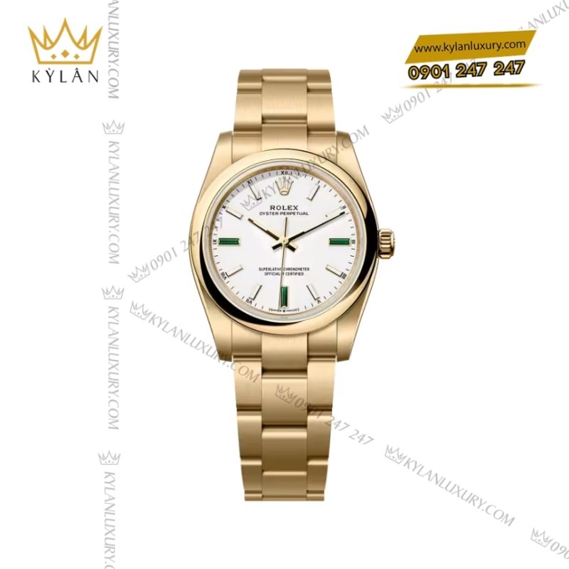 Đồng hồ Rolex Oyster Perpetual 34 mặt số trắng 124208-0002