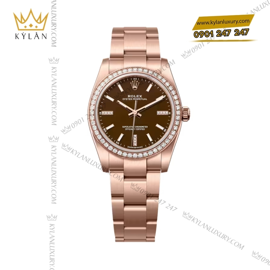Kỳ Lân Luxury rolex oyster perpetual 34 124245rbr 0001 mat da nau 2 Đồng hồ Rolex Oyster Perpetual 34 mặt nâu vành kim 124245RBR-0001