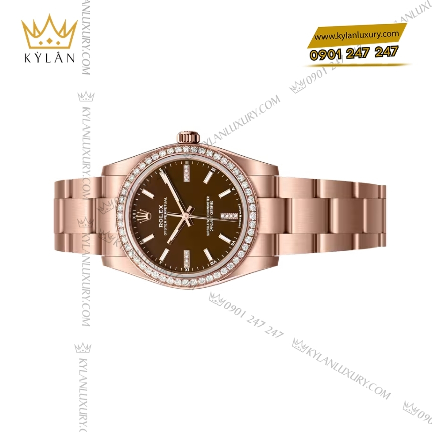 Kỳ Lân Luxury rolex oyster perpetual 34 124245rbr 0001 mat da nau 3 Đồng hồ Rolex Oyster Perpetual 34 mặt nâu vành kim 124245RBR-0001