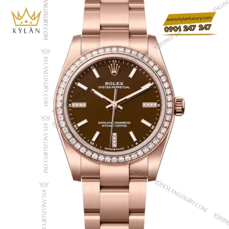 Đồng hồ Rolex Oyster Perpetual 34 mặt nâu vành kim 124245RBR-0001