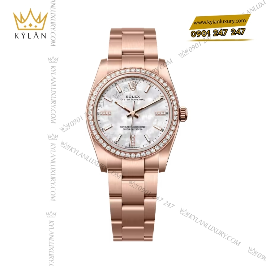 Kỳ Lân Luxury rolex oyster perpetual 34 124245rbr 0002 xa cu 2 Đồng hồ Rolex Oyster Perpetual 34 xà cừ vành kim 124245RBR-0002