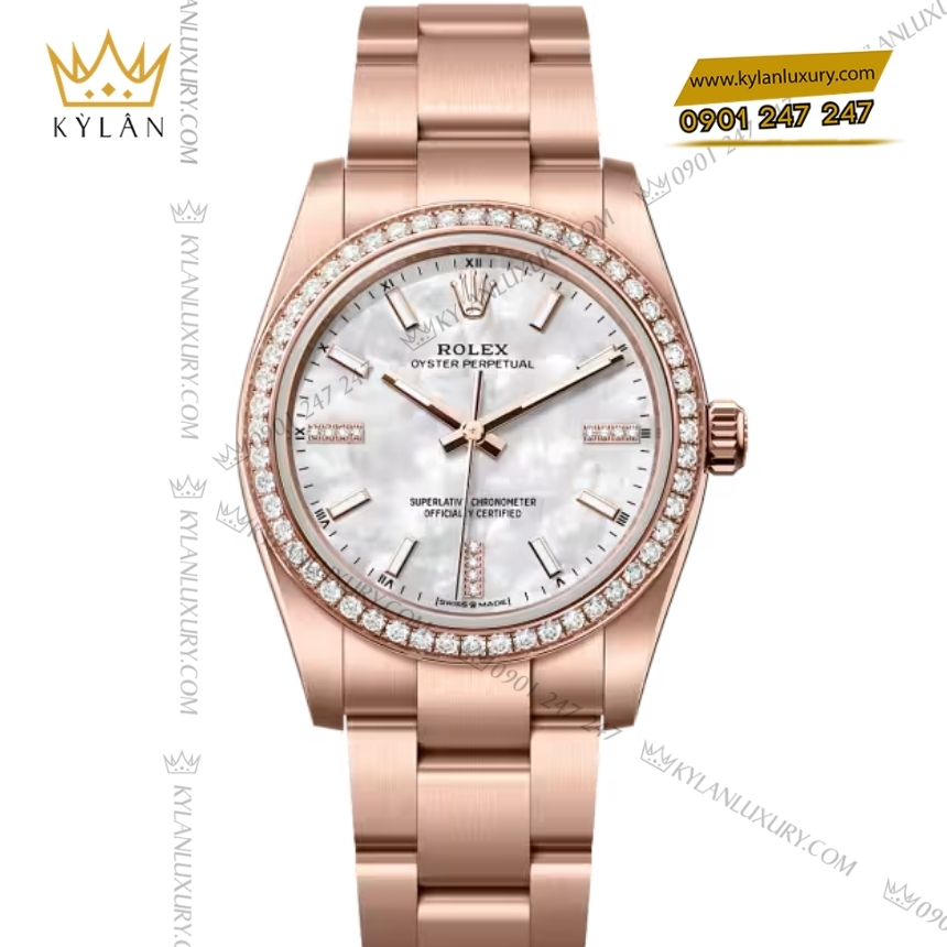 Kỳ Lân Luxury rolex oyster perpetual 34 124245rbr 0002 xa cu 3 Đồng hồ Rolex Oyster Perpetual 34 xà cừ vành kim 124245RBR-0002