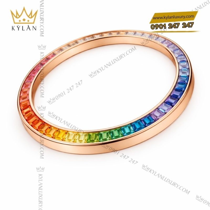 Vành bezel Rolex vàng hồng đính đá rainbow