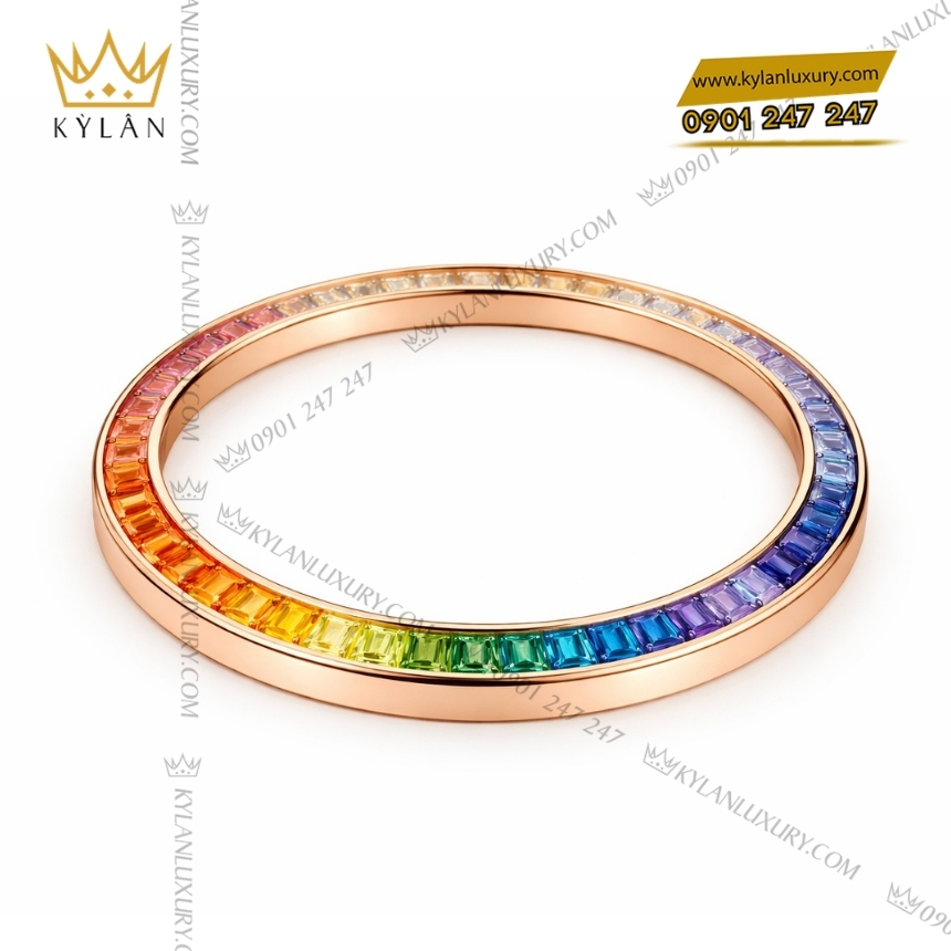 Kỳ Lân Luxury vanh bezel rolex vang hong rainbow 3 Vành bezel Rolex vàng hồng đính đá rainbow