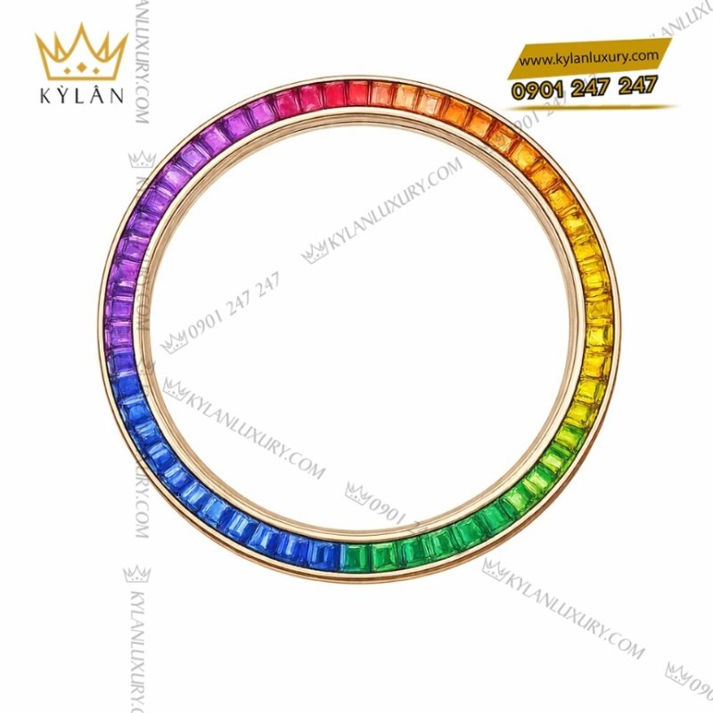 Vành bezel Rolex vàng hồng đính đá rainbow