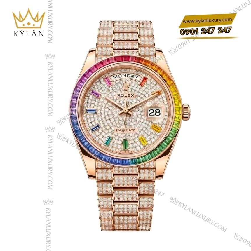 Kỳ Lân Luxury vanh bezel rolex vang hong rainbow 7 Vành bezel Rolex vàng hồng đính đá rainbow