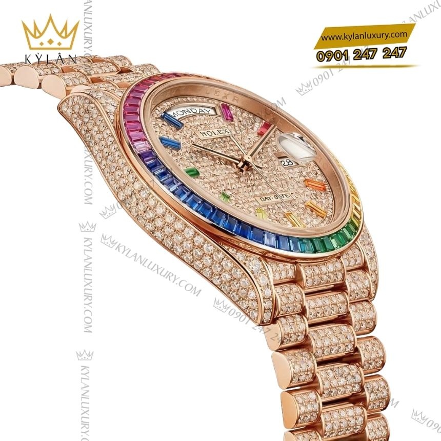 Kỳ Lân Luxury vanh bezel rolex vang hong rainbow 8 Vành bezel Rolex vàng hồng đính đá rainbow
