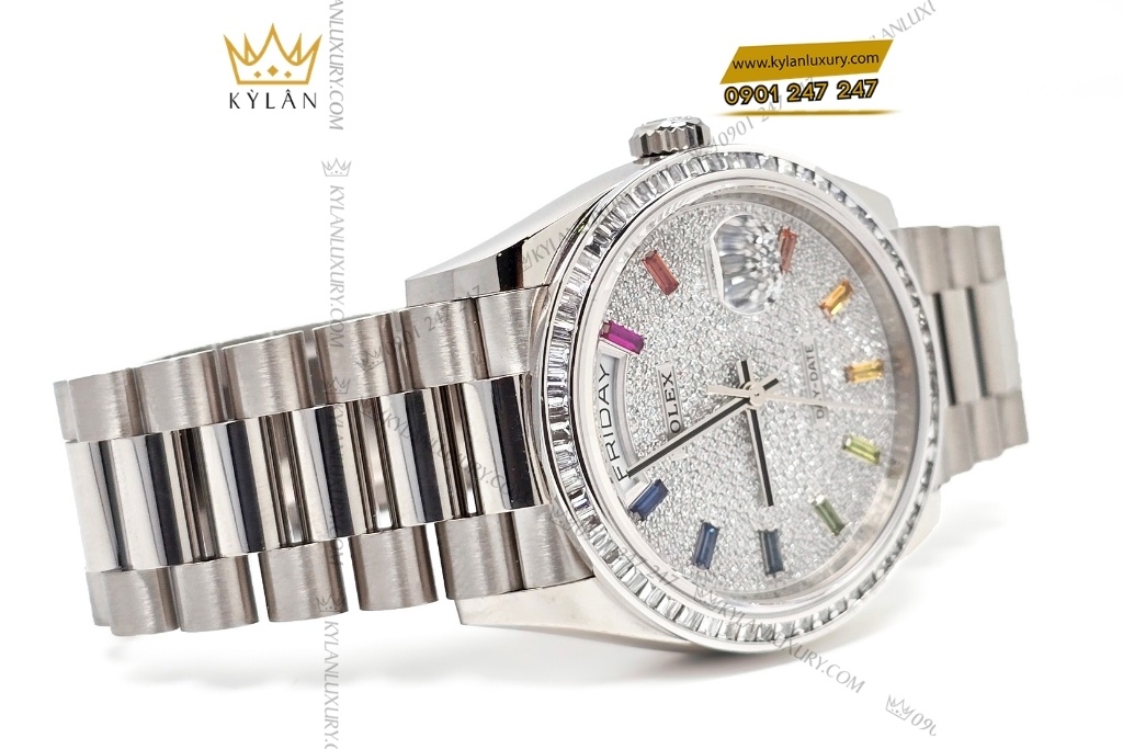 Kỳ Lân Luxury vanh bezel rolex vang trang kim cuong vuong 36mm 10 Vành bezel Rolex vàng trắng kim cương vuông 36mm