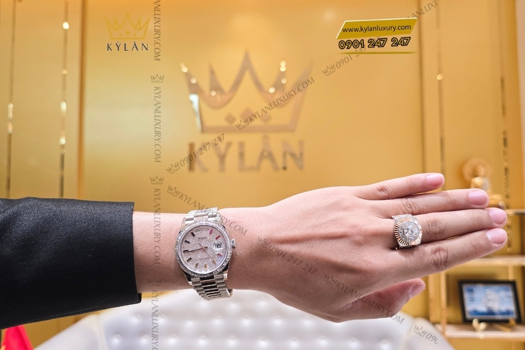 Kỳ Lân Luxury vanh bezel rolex vang trang kim cuong vuong 36mm 8 Vành bezel Rolex vàng trắng kim cương vuông 36mm