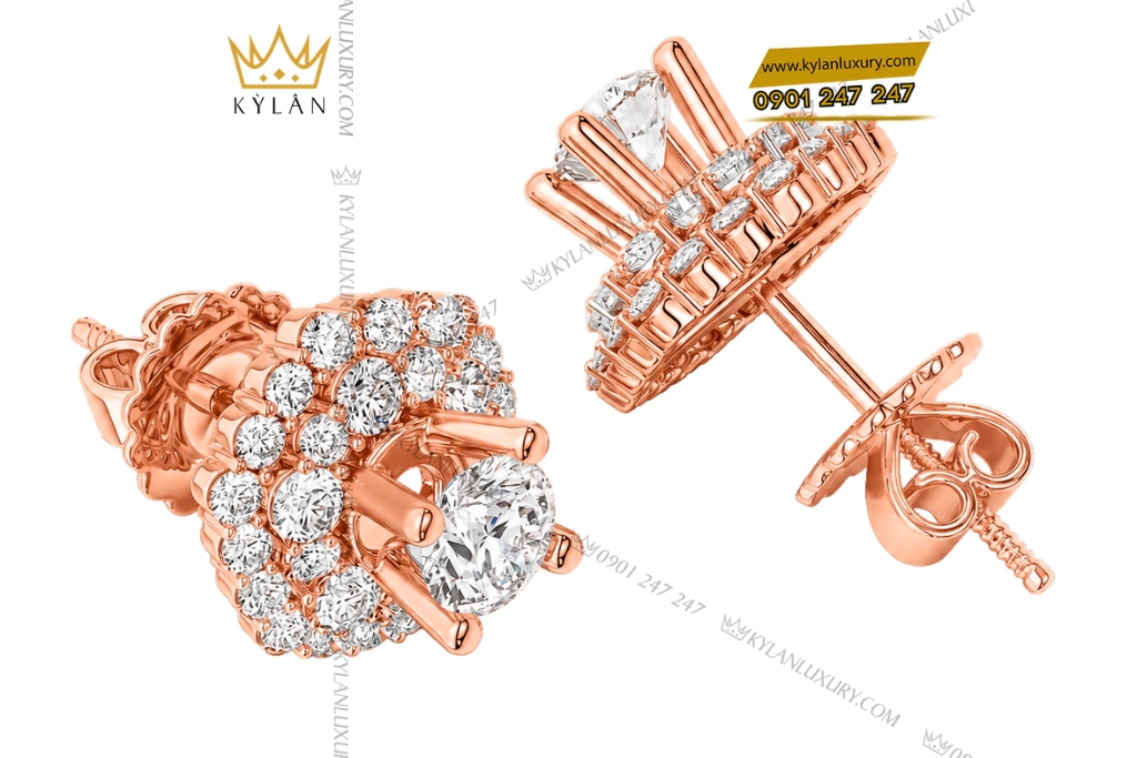 Kỳ Lân Luxury Bong tai vang hong Au750 dinh kim cuong 3 1 Bông tai vàng hồng Au750 đính kim cương