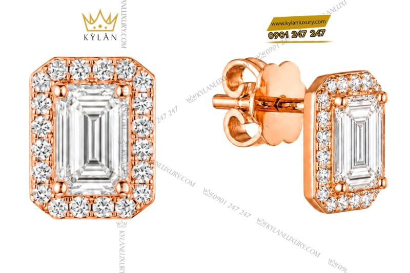 Bông tai vàng hồng Au750 đính kim cương