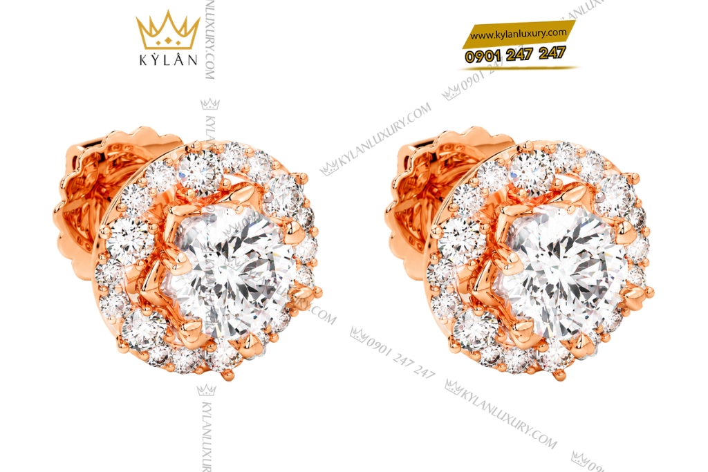 Kỳ Lân Luxury Bong tai vang hong Au750 dinh kim cuong 4 2 Bông tai vàng hồng Au750 đính kim cương