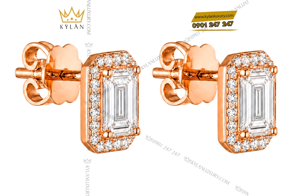 Kỳ Lân Luxury Bong tai vang hong Au750 dinh kim cuong 4 Bông tai vàng hồng Au750 đính kim cương