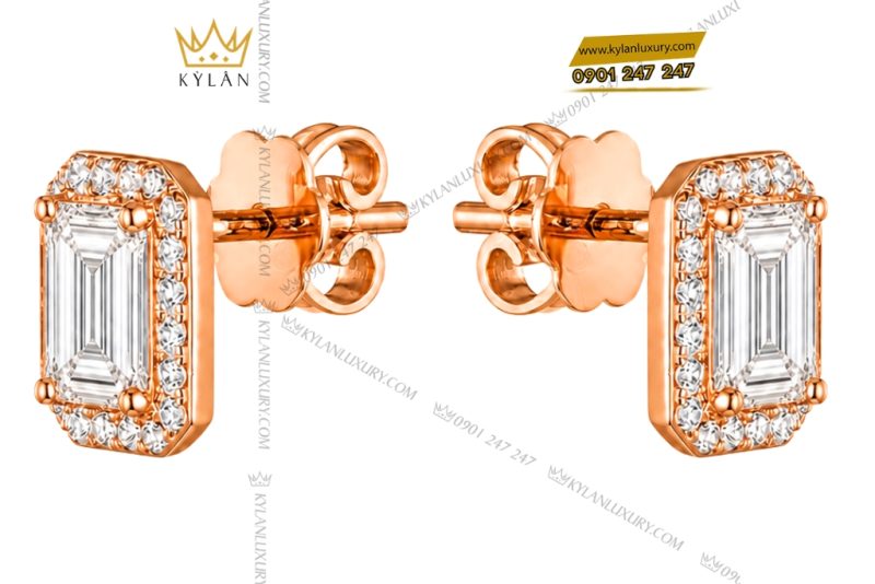 Bông tai vàng hồng Au750 đính kim cương