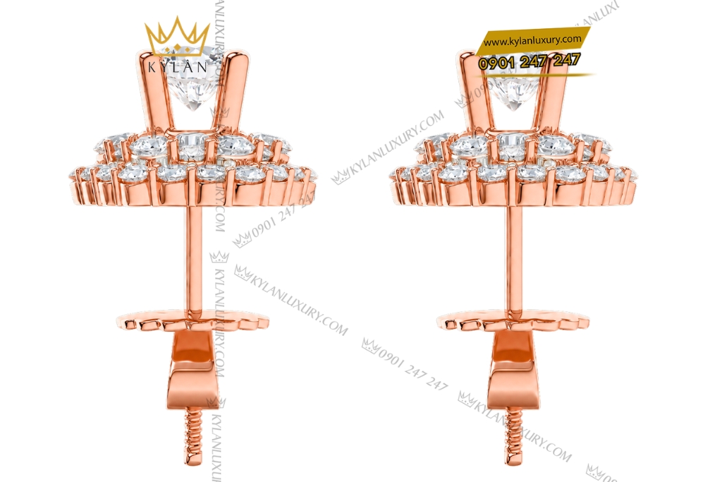 Kỳ Lân Luxury Bong tai vang hong Au750 dinh kim cuong 6 1 Bông tai vàng hồng Au750 đính kim cương