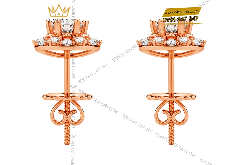 Kỳ Lân Luxury Bong tai vang hong Au750 dinh kim cuong 6 2 Bông tai vàng hồng Au750 đính kim cương