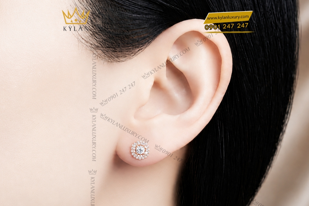 Bông tai vàng hồng Au750 đính kim cương