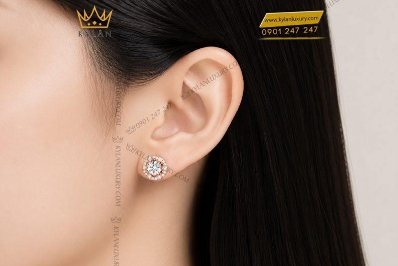 Bông tai vàng hồng Au750 đính kim cương