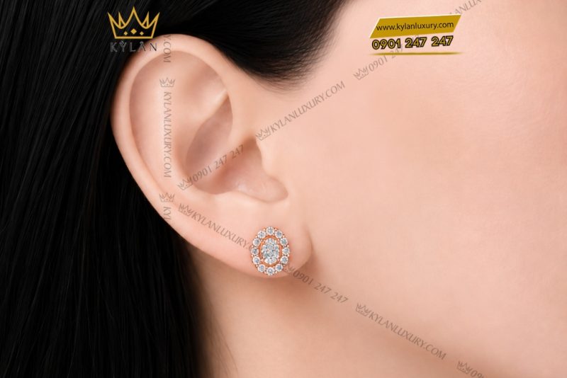 Bông tai vàng hồng Au750 đính kim cương
